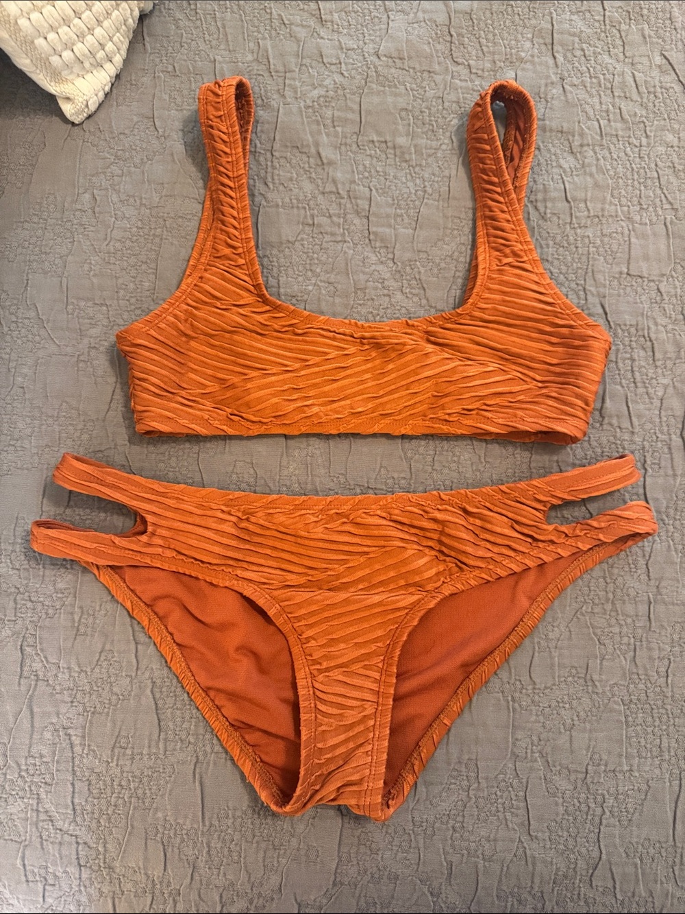 Women's Orange Textured Bikini Set - Stylish Two-Piece Swimwear